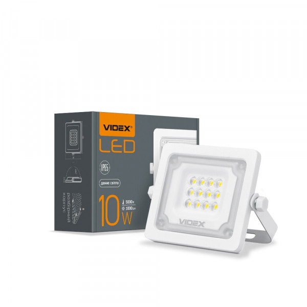 Прожектор 10W 5000K IP65 з акум., сон.батар Videx