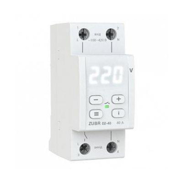 Реле напруги ZUBR D2-40 (40А max 50А) 8800ВА термозахист white