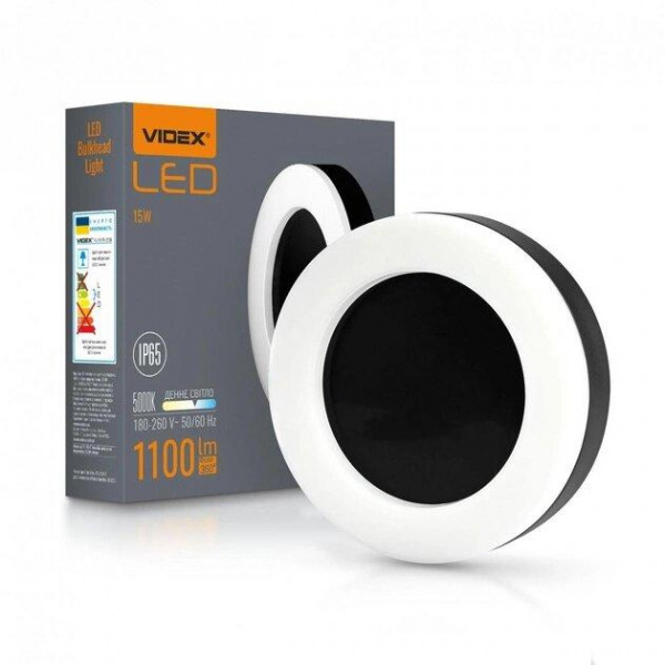 Світильник LED круг 15W 5000K чорний Videx VL-BHFR-155B