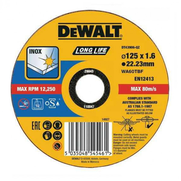Круг відрізний по металу 125х1,6х22 DeWalt DT43906
