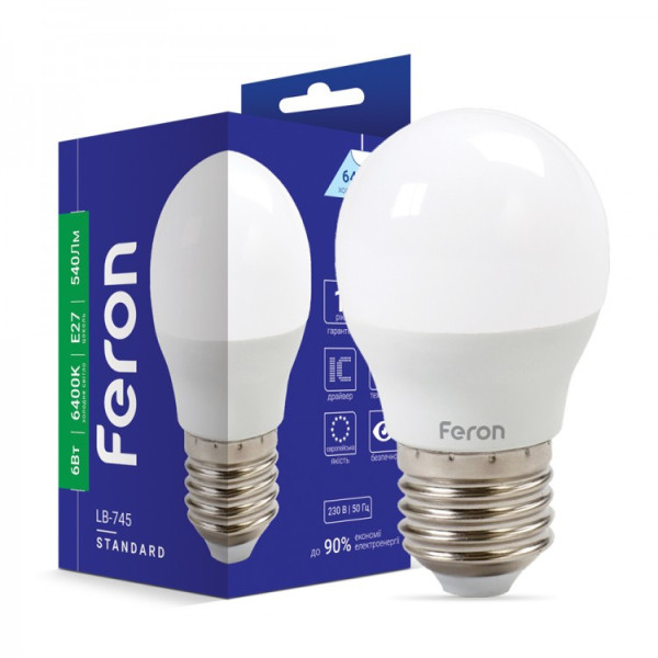 Лампа G45 6W E27 6400K Feron LB-745