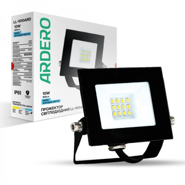 Прожектор 10W 6500K IP65 Ardero чорний LL-1010ARD