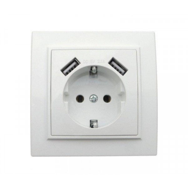 Розетка 1-а внутрішня з/з 2USB біла RН Kira НN-016241