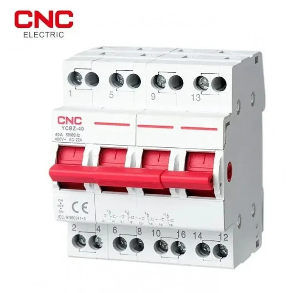 Перекидний рубильник CNC 4P 40A 1-0-2 YCBZ-40-4