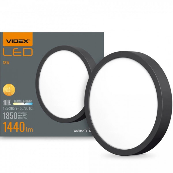 Світильник LED круг 18W 5000K чорний Videx
