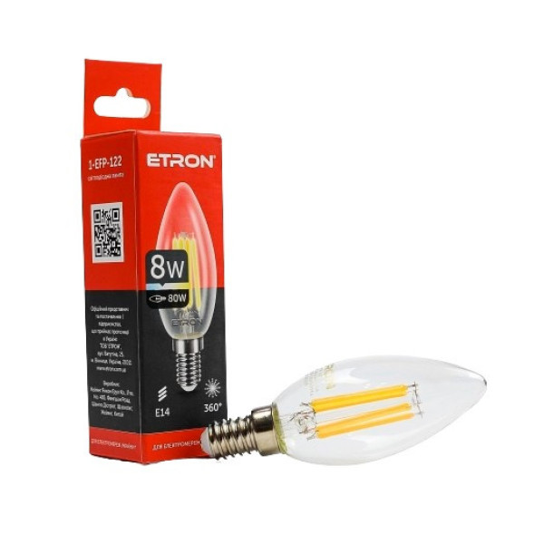 Лампа C37 8W E14 4200K ETRON Filament 1-EFP-130