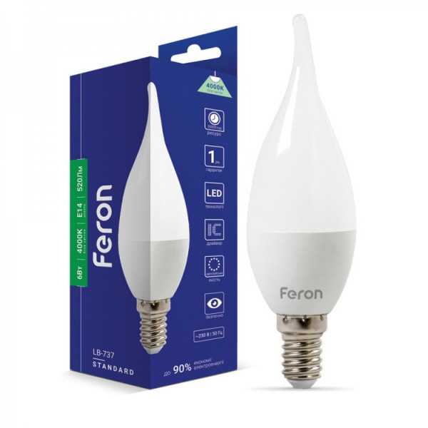 Лампа C37 6W E14 4000K Feron LB-737