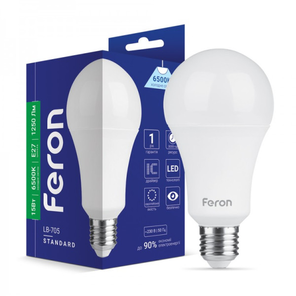 Лампа A60 15W E27 6500K Feron LB-705