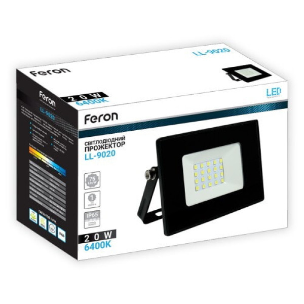 Прожектор  20W 6400K IP65 Ardero чорний