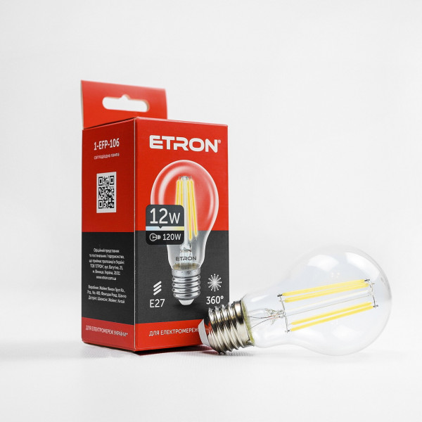 Лампа A60 12W E27 4200K ETRON Filament 1-EFP-106
