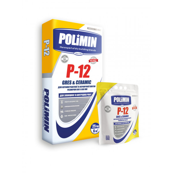 Клей для плитки 600х600 Р-12 GRES&CERAMIC 25кг Р12 Polimin