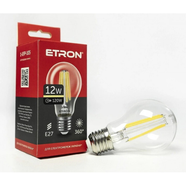 Лампа A60 12W E27 3000K ETRON Filament 1-EFP-105