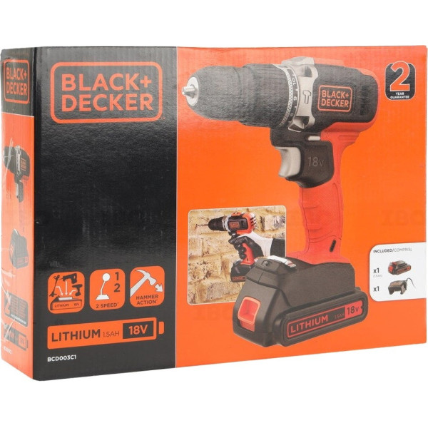 Шуруповерт акум. удар Black&Decker 18V зар, 1акб BCD003C1