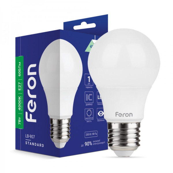 Лампа A55 7W E27 4000К Feron LB-907