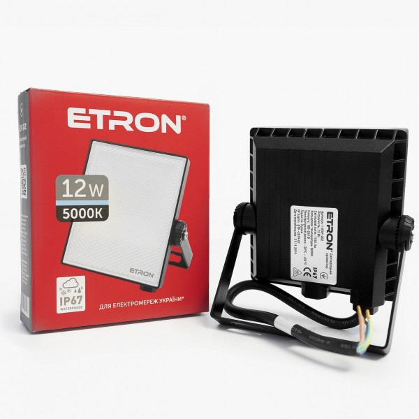 Вуличний світильник прожектор світлодіодний Лед 12Вт Etron чорний