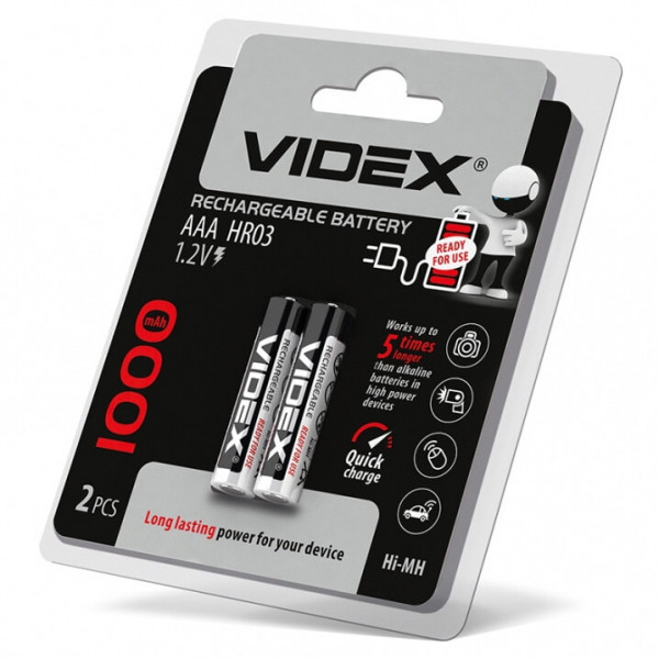 Акумулятор HR03 1000mAh 1.2V AAA blister/2pcsVidex оригінал