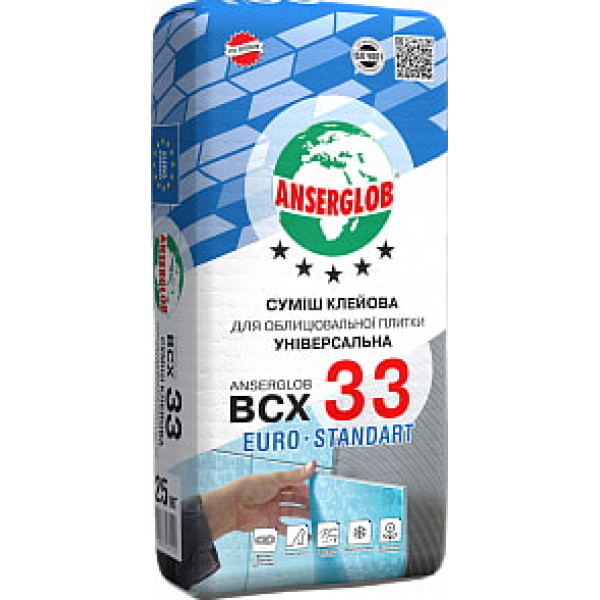 Клей для плитки 300х300мм ВСХ-33 ANSERGLOB (25кг)