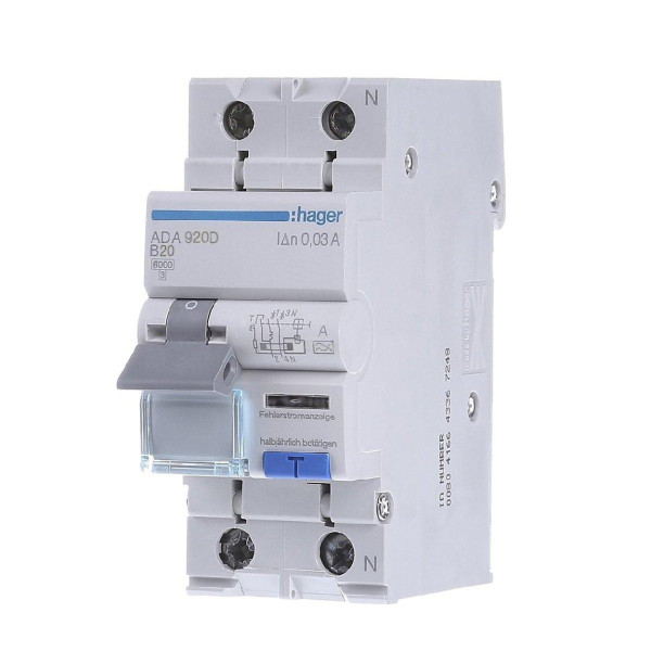 Диф. автомат 1P+N 20A B - тип А Hager