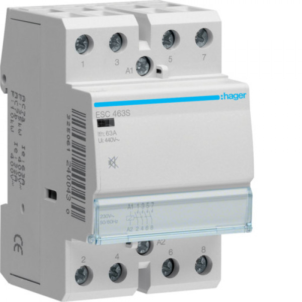 Контактор 63A 4НВ, 230В Hager ESC463S
