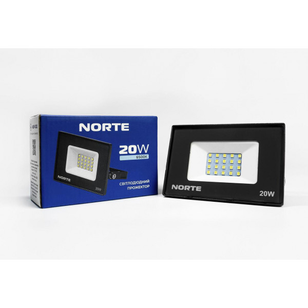 Прожектор 20W 6500K IP65 Norte чорний 1-NSP-1202