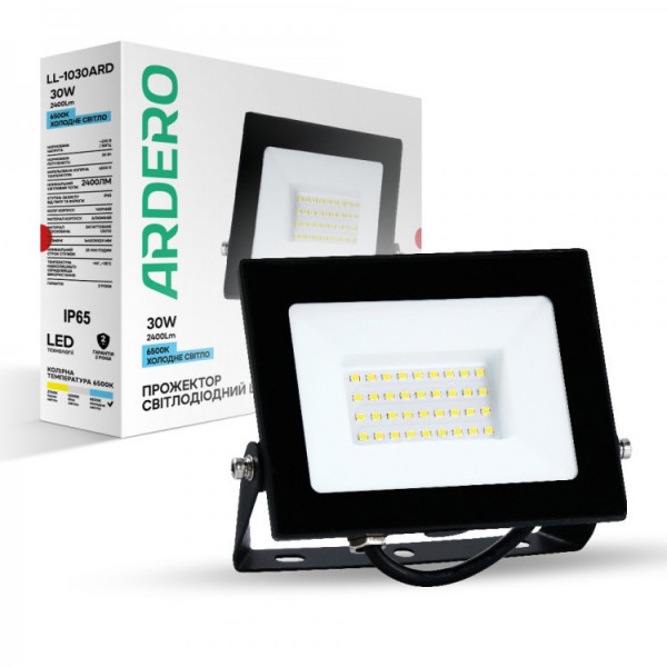 Прожектор 30W 6500K IP65 Ardero чорний LL-1030ARD