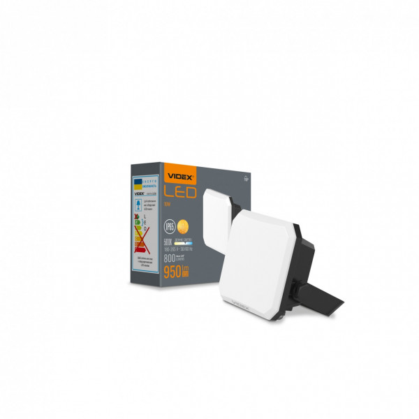 Прожектор 10W 5000K F3 протиудар чорний Videx VLE-F3-0105B