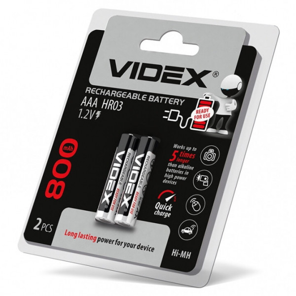 Акумулятор HR03 800mAh 1.2V AAA blister/2pcs Videx HR03/800/2DВ