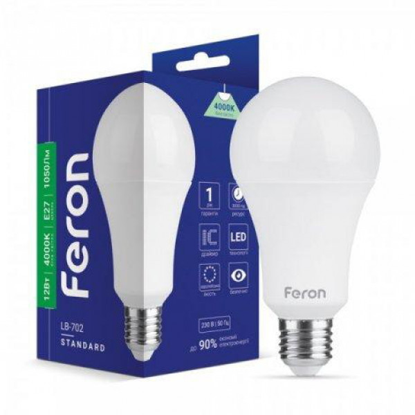 Лампа A60 12W E27 4000K Feron LB-702