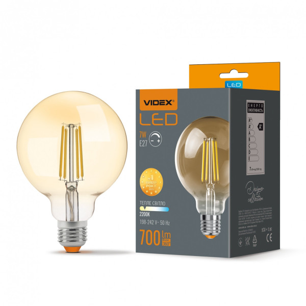 Лампа G95FAD 7W E27 2200K Filament брон димерVidex