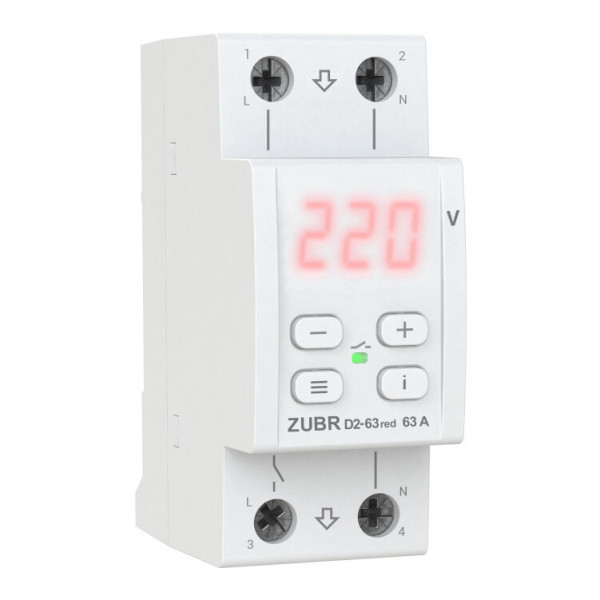 Реле напруги ZUBR D2-63 red (63А max 80А) 13900ВА термозахист
