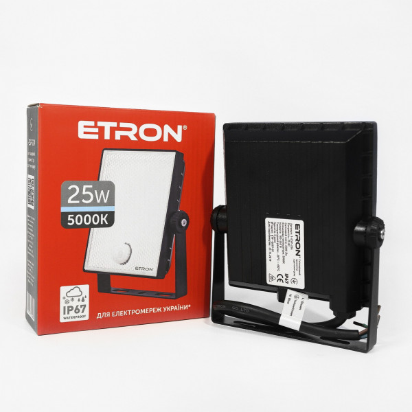 Вуличний світильник прожектор світлодіодний Лед з датчиком руху 25Вт Etron чорний