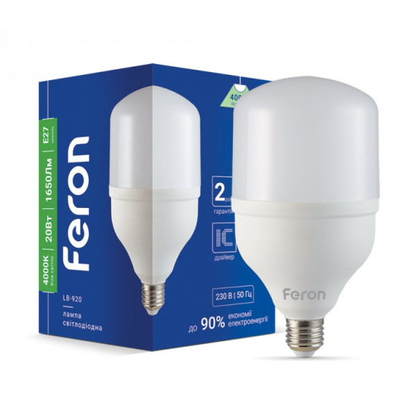 Лампа A80 20W E27 4000К Feron LB-920