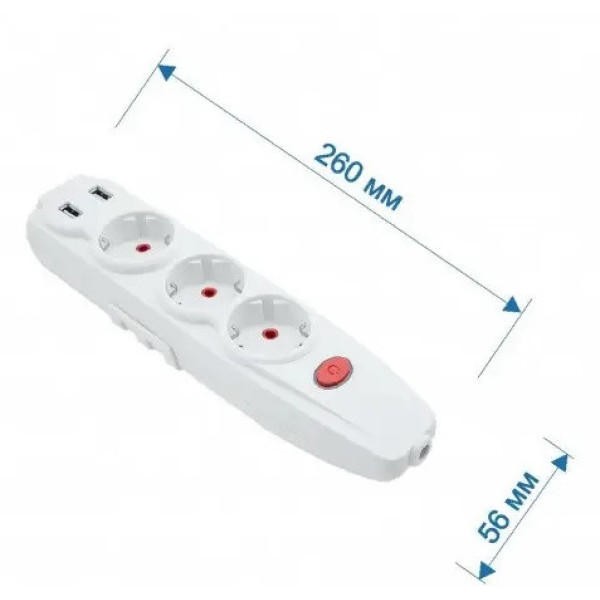 Подовжувач 3вх./3м + USB з/з з вимикачем RН