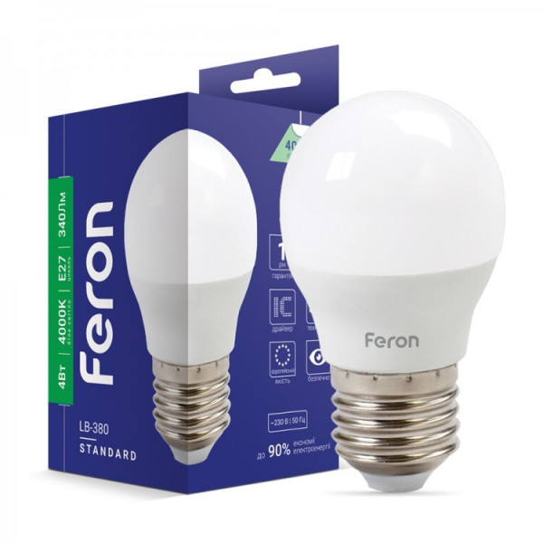 Лампа G45 4W E27 4000K Feron LB-380