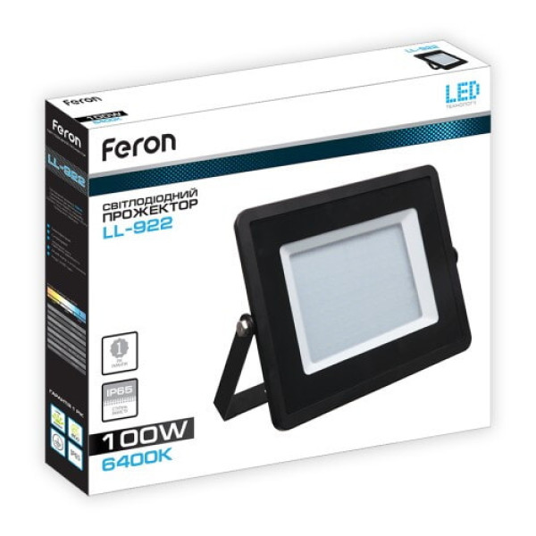 Прожектор 100W 6400K IP65 Feron чорний