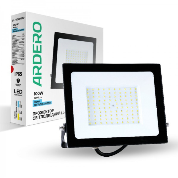 Прожектор 100W 6500K IP65 Ardero чорний LL-1100ARD