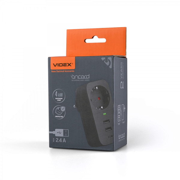Адаптер мережевий з з/з 1п 2,4А 2USB+USB-C чорн. V