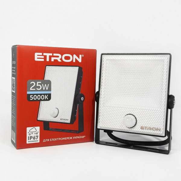 Вуличний світильник прожектор світлодіодний Лед з датчиком руху 25Вт Etron чорний