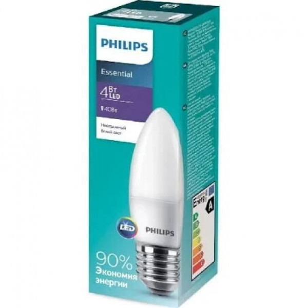 Світлодіодна лампа Лед Е27 Philips 4Вт 4000К С37