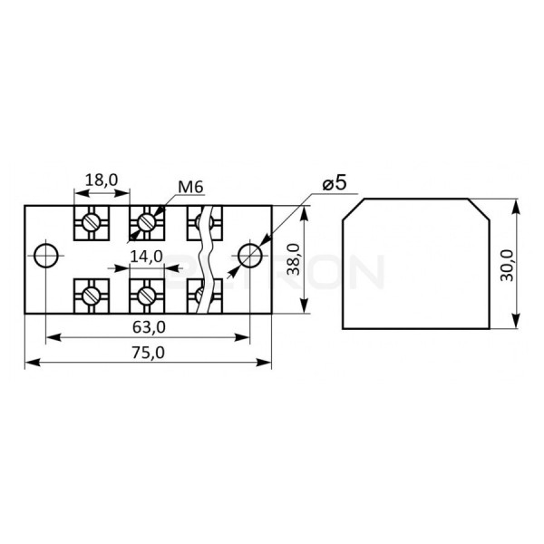 Клема гвинтова в корпусі TB6003 60A/ 3 Аско/TAKEL