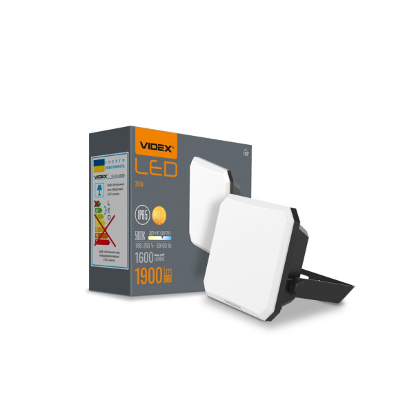 Прожектор 20W 5000K F3 протиудар чорний Videx VLE-F3-0205B