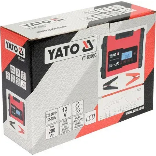 Зарядний пристрій YATO 12V-2/8/15А, макс. 240AГод YT-83003