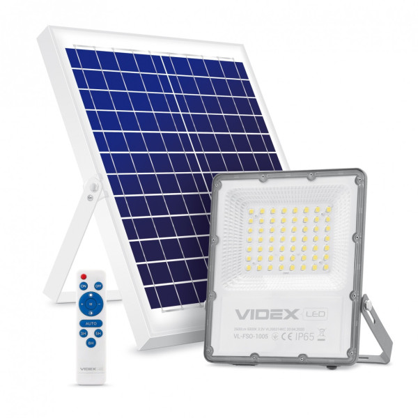 Прожектор 30W 5000K IP65 з акум., сон.батар Videx