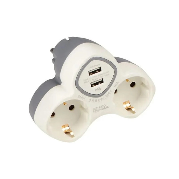 Двійник в розетку євро 2гн USB Ornat ECO019001019