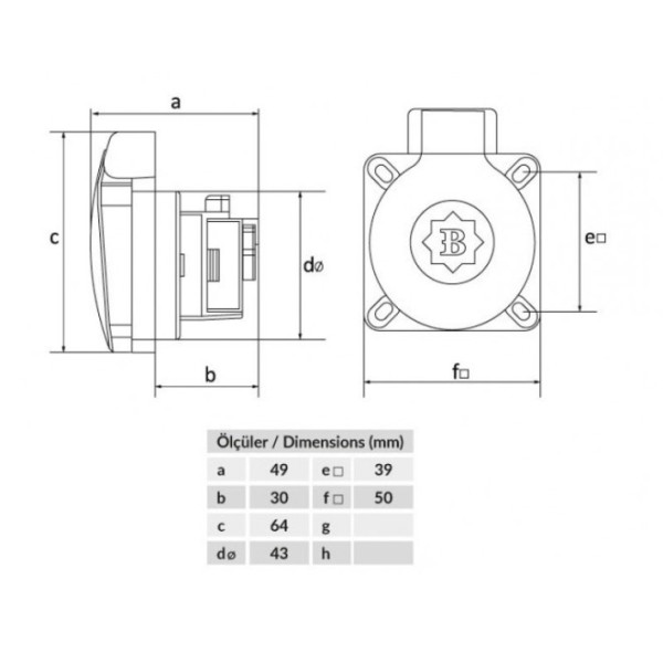Панель розетки накладна 2P+PE 16A 250V Bemis BY8-1402-2700