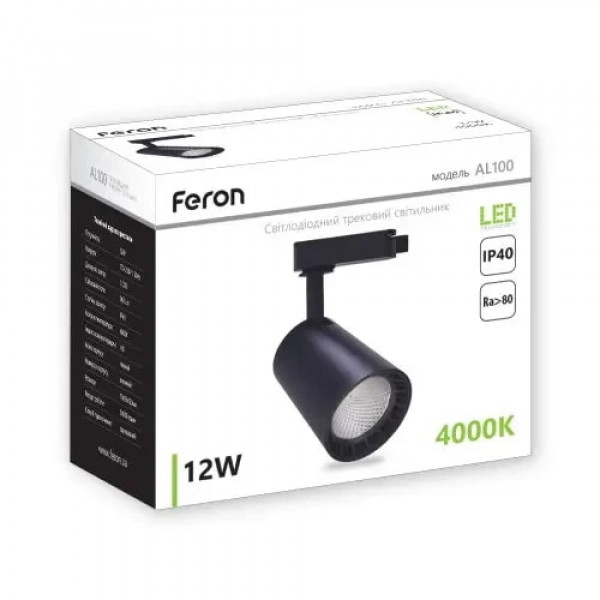 Трековий світильник 12W 4000K AL100 чорний Feron
