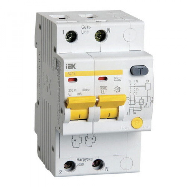 Дифференциальный автомат 1Р+N/10A/30mA/AC IEK АД12