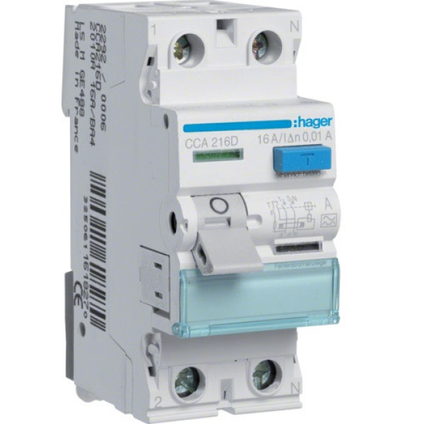УЗО Hager CСA216D 2P/16A, 10mA