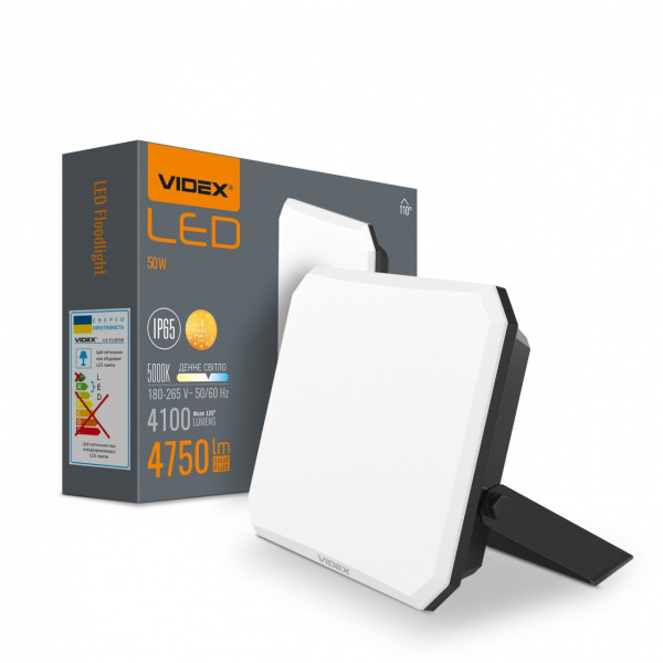Прожектор 50W 5000K F3 протиудар чорний Videx VLE-F3-0505B