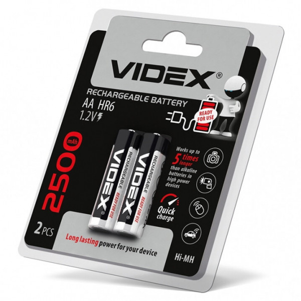 Акумулятор HR6 2500mAh 1.2V AA blister/2pcsVidex HR6/2500/2DВ